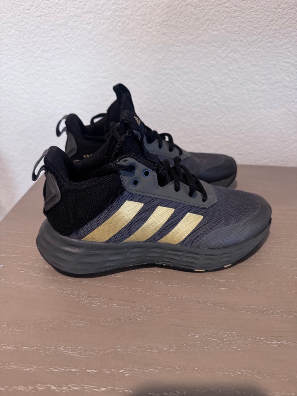 Adidas Kids' Black and Gold Athletic Shoes 3Y